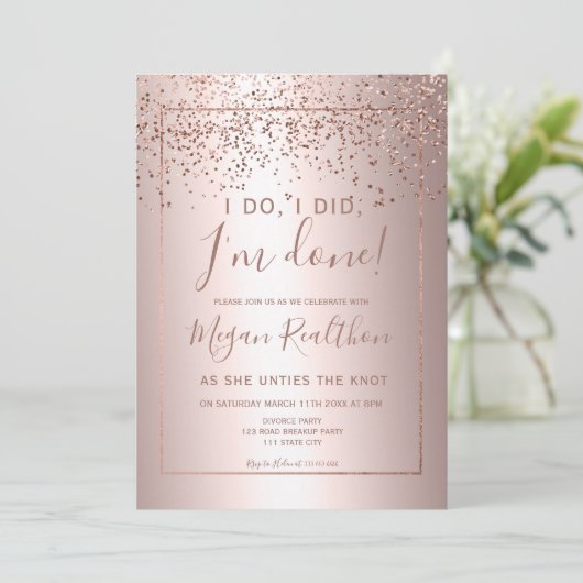 Roos gouden confetti metallic echtscheiding kaart (Staand voorkant)