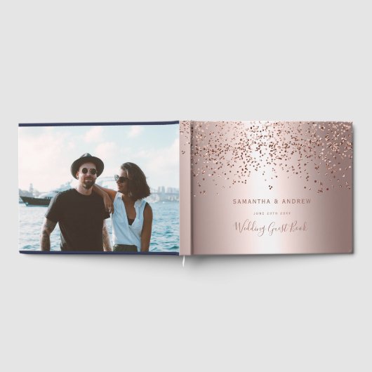 Roos gouden confetti metallic folie foto bruiloft gastenboek (Volledig)