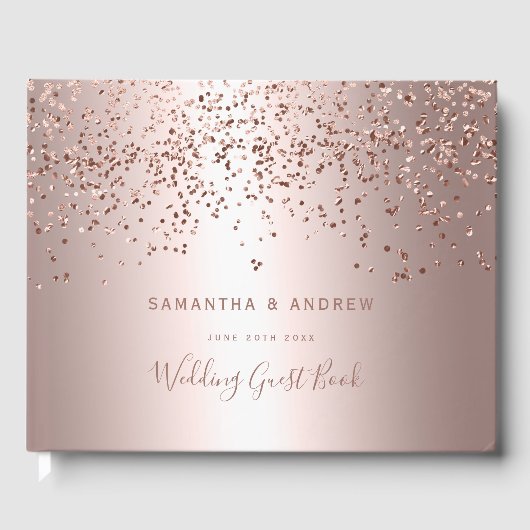 Roos gouden confetti metallic folie foto bruiloft gastenboek (Voorkant)