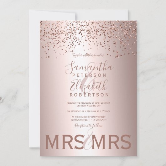 Roos gouden confetti metallic folie lesbische brui kaart (Voorkant)