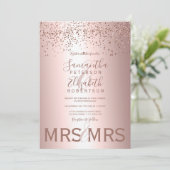 Roos gouden confetti metallic folie lesbische brui kaart (Staand voorkant)