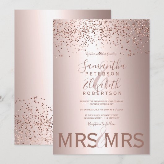 Roos gouden confetti metallic folie lesbische brui kaart (Voorkant / Achterkant)