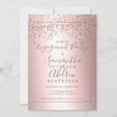 Roos gouden confetti metallic typografie verloving kaart (Voorkant)