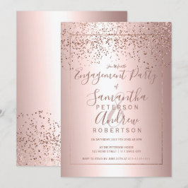 Roos gouden confetti metallic typografie verloving kaart