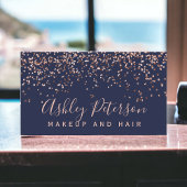 Roos gouden confetti navy blauw chique typografie visitekaartje