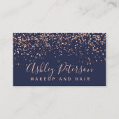 Roos gouden confetti navy blauw chique typografie visitekaartje (Voorkant)