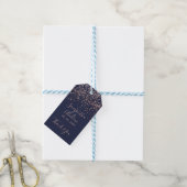 Roos gouden confetti navy blauw script bruiloft gu cadeaulabel (Met Touw)