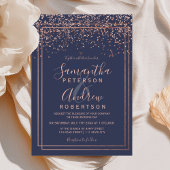 Roos gouden confetti navy blauwe grens chique brui kaart