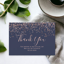 Roos gouden confetti navy blue typografie bedankt kaart