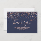 Roos gouden confetti navy blue typografie bedankt kaart (Voorkant)
