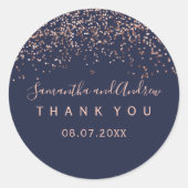 Roos gouden confetti navy blue typografie Dank u w Ronde Sticker (Voorkant)