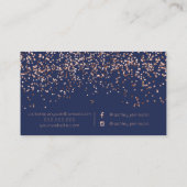 Roos gouden confetti navy haar make-up typografie visitekaartje (Achterkant)