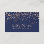 Roos gouden confetti navy haar make-up typografie visitekaartje (Voorkant)