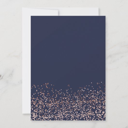 Roos gouden confetti navy typografie foto bruiloft kaart (Achterkant)