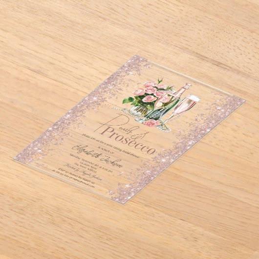 Roos Gouden Confetti Parels Prosecco Vrijgezellenf Acryl Uitnodigingen (Laagn)