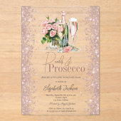 Roos Gouden Confetti Parels Prosecco Vrijgezellenf Acryl Uitnodigingen (Voorkant)
