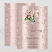 Roos Gouden Confetti Parels Prosecco Vrijgezellenf Kaart (Voorkant / Achterkant)