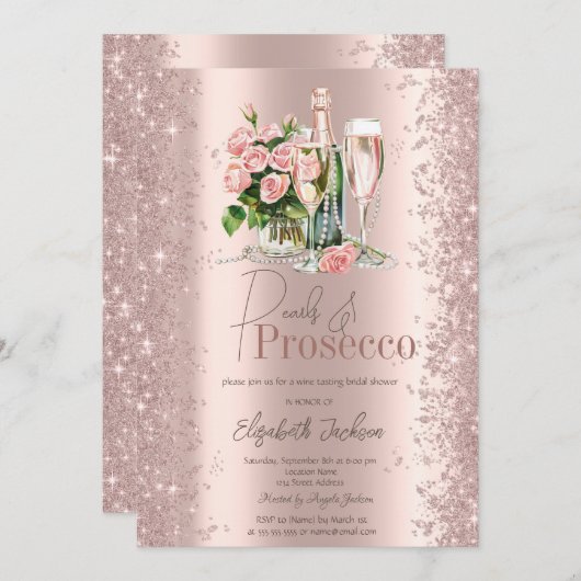 Roos Gouden Confetti Parels Prosecco Vrijgezellenf Kaart (Voorkant / Achterkant)