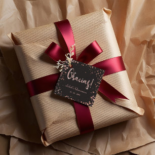 Roos gouden Confetti Quinceanera Gracias Elegant Bedankjes Labels