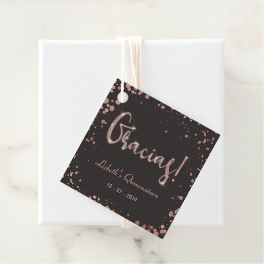 Roos gouden Confetti Quinceanera Gracias | Elegant Bedankjes Labels (In situ)
