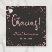 Roos gouden Confetti Quinceanera Gracias | Elegant Bedankjes Labels (Voorkant)