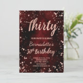 Roos gouden confetti rode waterverf 30ste Verjaard Kaart (Staand voorkant)