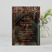 Roos gouden confetti typografie foto bruiloft folie uitnodiging (Staand Voorkant)