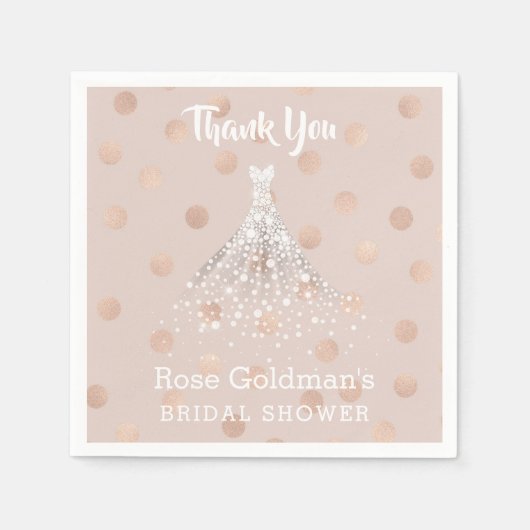 Roos Gouden Confetti Vrijgezellenfeest Trouwjurk Servetten (Voorkant)