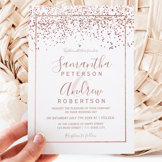 Roos gouden confetti white typografie kaart