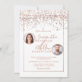 Roos gouden confetti witte cirkel foto bruiloft kaart (Voorkant)