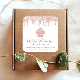 Roos gouden cupcake bakkerij gebak chef glitter dr vierkante sticker