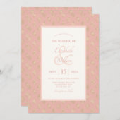 Roos gouden damast bruiloft kaart (Voorkant / Achterkant)