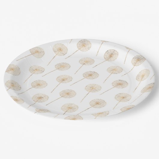 Roos gouden dandelion wenswitte achtergrond papieren bordje (Gekanteld)