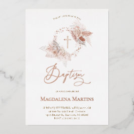 roos gouden details Baptisme boho bloemen Folie Uitnodiging