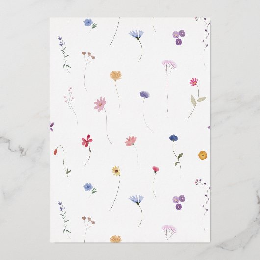 roos gouden details Eerste Communie wilde bloemen Folie Uitnodiging (Achterkant)