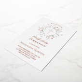 roos gouden details Eerste Communie wilde bloemen Folie Uitnodiging (Gedraaid)