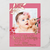 roos gouden details Merry kerstpasgeborenen Folie Feestdagenkaart (Voorkant)