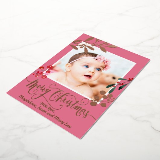 roos gouden details Merry kerstpasgeborenen Folie Feestdagenkaart (Gedraaid)