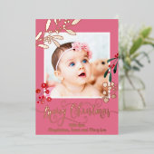 roos gouden details Merry kerstpasgeborenen Folie Feestdagenkaart (Staand Voorkant)