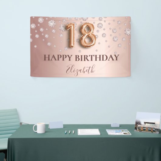 roos gouden diamanten ballonscript voor 18e verjaa spandoek (Beurs)