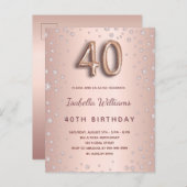 roos gouden diamanten ballonscript voor 40e verjaa briefkaart (Voorkant / Achterkant)