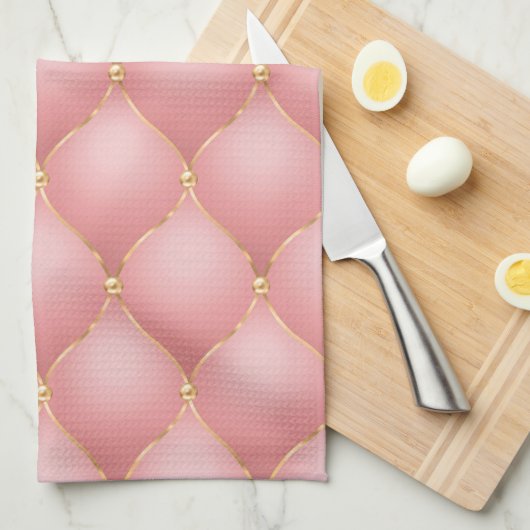 Roos Gouden Diamanten Tufted Keuken Handdoek (Quarter Fold)