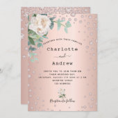 Roos gouden diamanten witte bloemen bruiloft kaart (Voorkant / Achterkant)