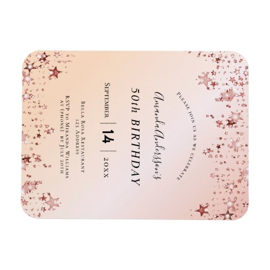 Roos gouden donkerroze sterren moderne magneet (Horizontaal)