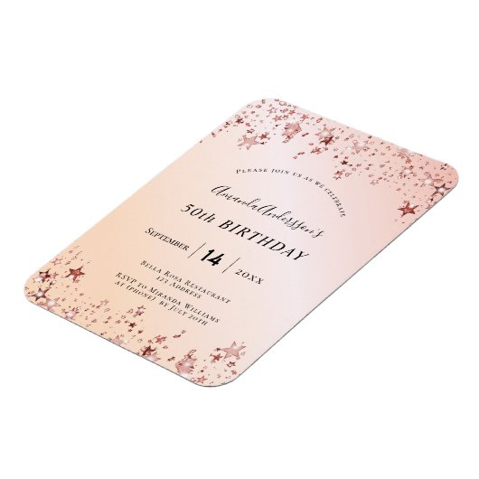 Roos gouden donkerroze sterren moderne magneet (Linkerzijde)