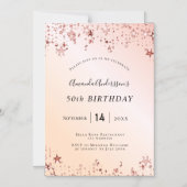 Roos gouden donkerroze sterren moderne magnetische uitnodiging (Voorkant)