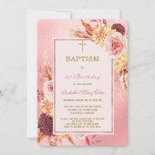 Roos gouden doop en eerste verjaardag kaart (Voorkant)