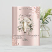 Roos Gouden Drips Bloemen Wijnglas Bachelorette Kaart (Staand voorkant)