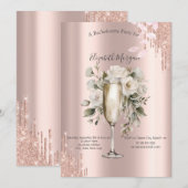 Roos Gouden Drips Bloemen Wijnglas Bachelorette Kaart (Voorkant / Achterkant)