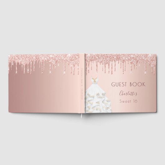 Roos gouden druppels blush jurk Sweet 16 Gastenboek (Volledig)